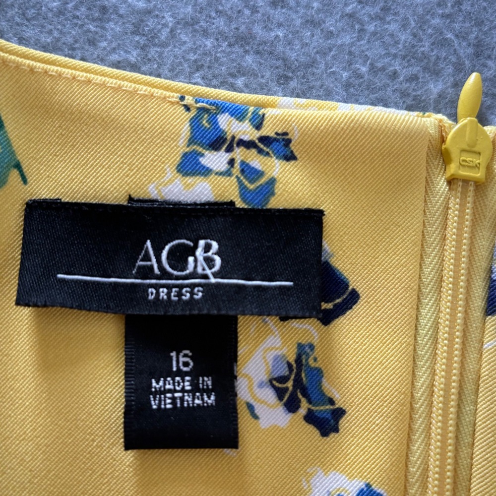 AGB Dress Women's Size 16 Yellow Floral Sleeveless Vibrant Sheath Party Dress - Picture 6 of 11